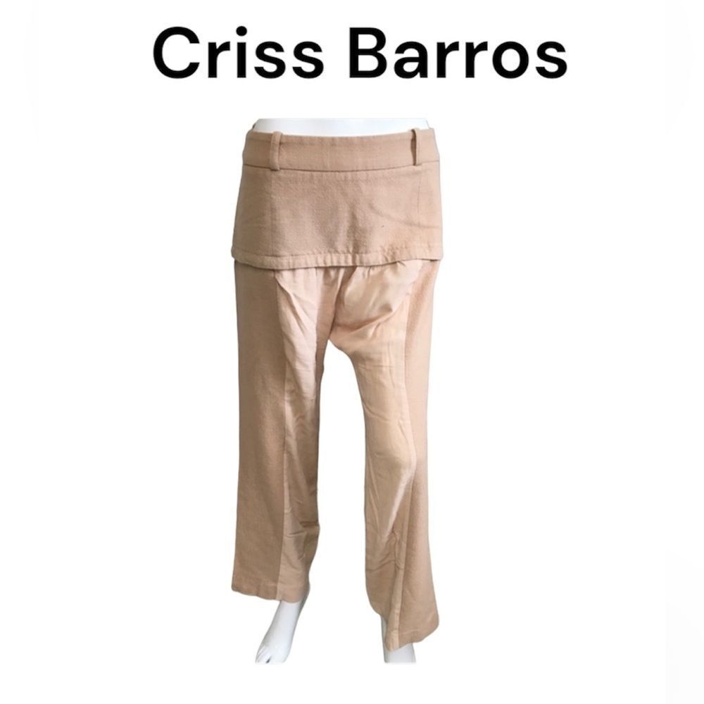 Cris Barros Womens Linen Blend High Rise Mixed Media Trouser Pants Peach Size 6